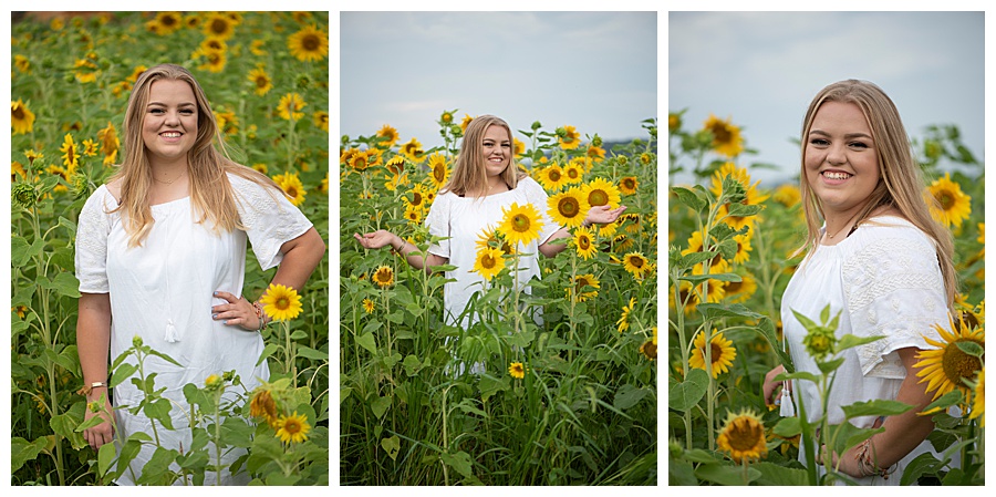 Senior Gil Photos in a sunflower field and a white dress
