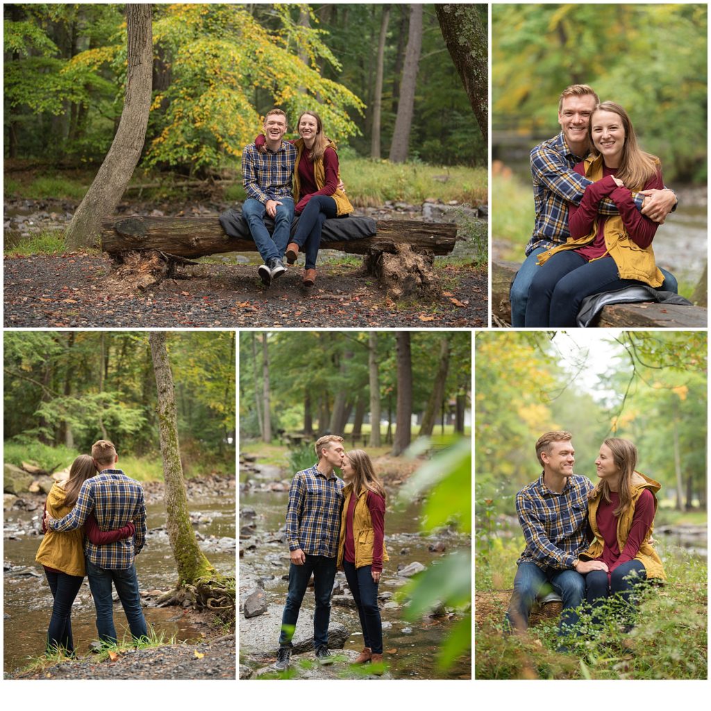 Photo collage of young couple at state park near a creek.