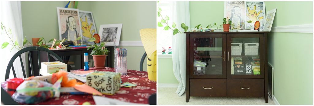 Before and after decluttering the dining room
